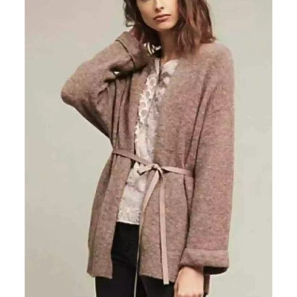 Moth Sweaters - Moth Anthropologie Vallon Cardigan Women Sz L Brown Wool Blend Tie-Waist Sweater